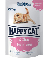 Happy Cat консервы для котят Телятина, кусочки в желе 85г пауч