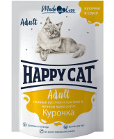 Happy Cat консервы для кошек Курочка ломтики и кусочки в яичном крем соусе 100г пауч