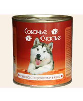 Собачье счастье консервы для собак Говядина с потрошками в желе 750г