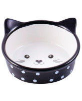 Mr.Kranch Миска керамическая для кошек 250 мл Мордочка кошки черная в горошек