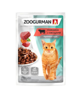 Зоогурман консервы для кошек кусочки в соусе Говядина с овощами 85г пауч